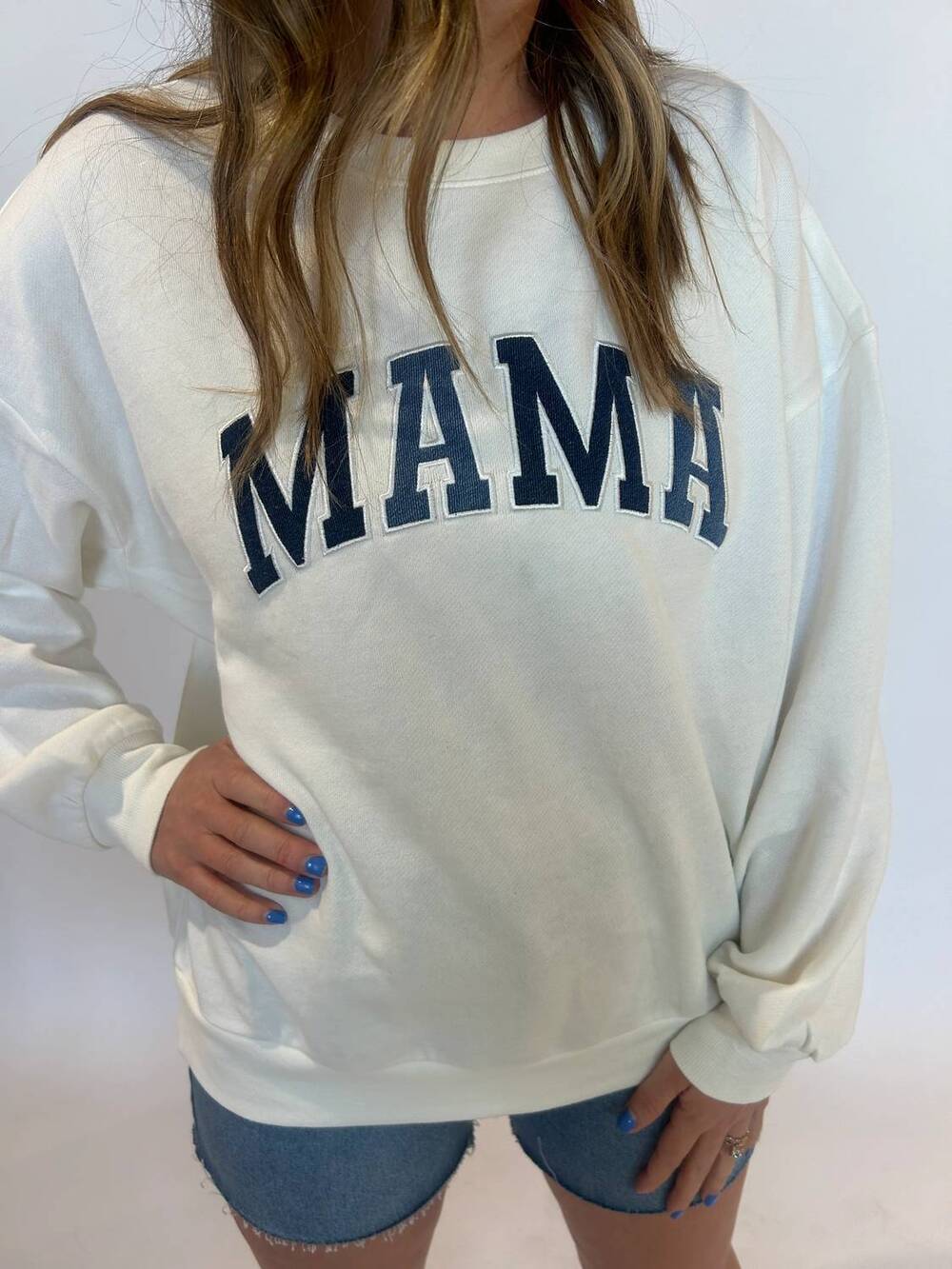NEW Z SUPPLY women's mama knit denim sweatshirt in white